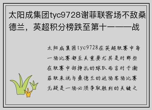 太阳成集团tyc9728谢菲联客场不敌桑德兰，英超积分榜跌至第十一——战斗仍在继续